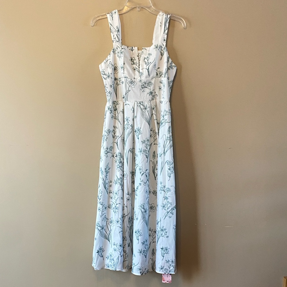 NWT! SHEIN White and Green Floral Midi Dress